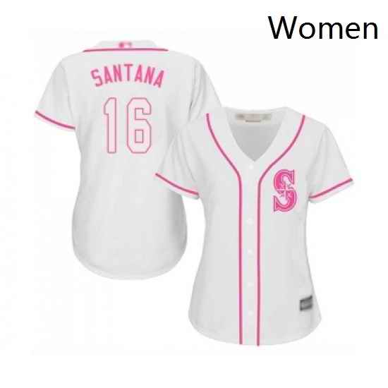 Womens Seattle Mariners 16 Domingo Santana Replica White Fashion Cool Base Baseball Jersey